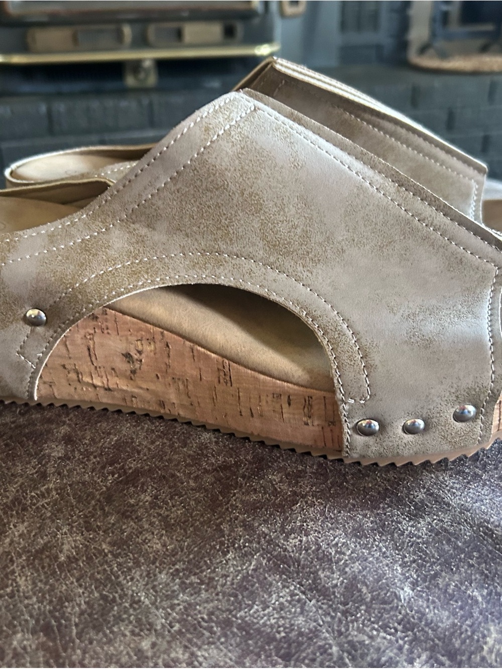 Taupe Suede Cork Wedge Sandal - Women